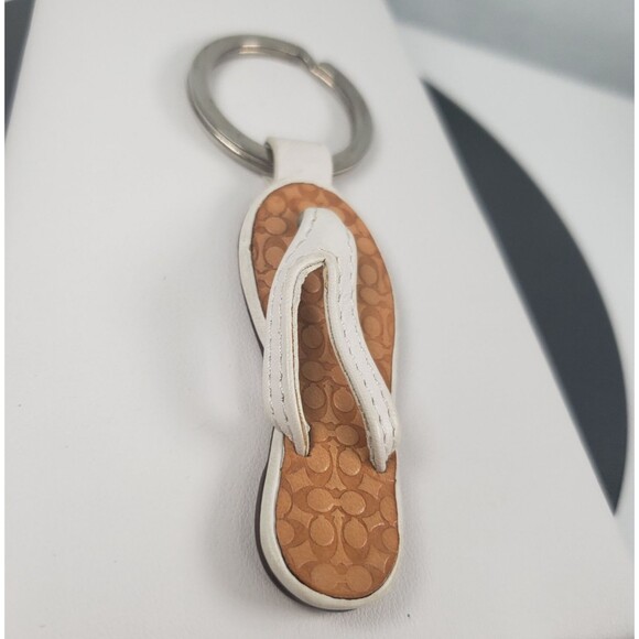 Vintage Coach White Brown Thong Flip Flop Keyfob Beach Sandal Keychain Charm - Picture 6 of 10